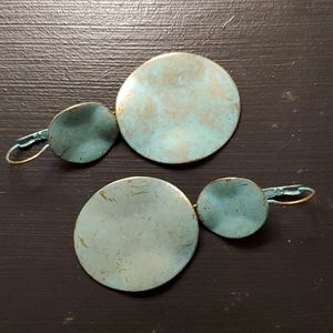 Fashion Turquoise & Golden Accent Pendant Earrings